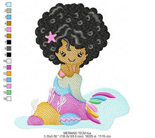 Charger l&#39;image dans la galerie, Mermaid embroidery designs - African American embroidery design machine embroidery pattern - Black girl with curly hair embroidery pes jef
