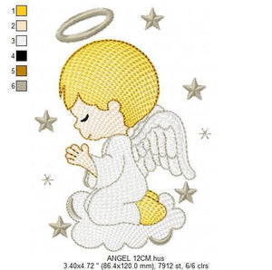 Angel with wings halo and cloud embroidery designs - Baby boy embroidery design machine embroidery pattern - Boy with wings embroidery file