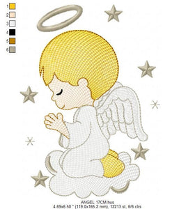 Angel with wings halo and cloud embroidery designs - Baby boy embroidery design machine embroidery pattern - Boy with wings embroidery file