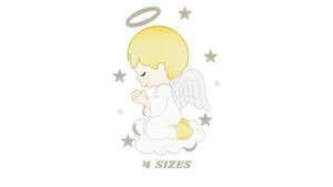 Angel with wings halo and cloud embroidery designs - Baby boy embroidery design machine embroidery pattern - Boy with wings embroidery file