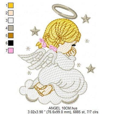 Girl Angel with wings halo and cloud embroidery designs - Baby girl machine embroidery pattern - Angel embroidery - Instant download pes jef