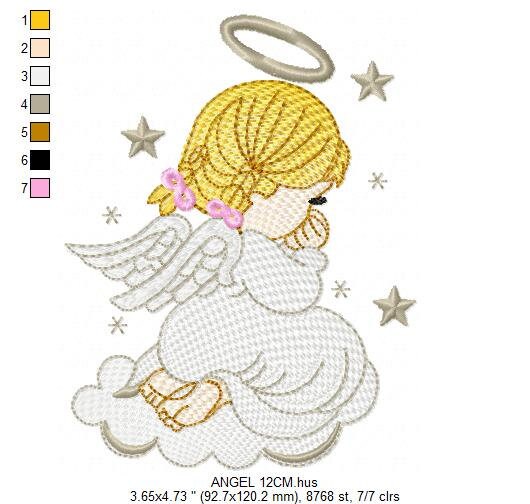 Girl Angel with wings halo and cloud embroidery designs - Baby girl machine embroidery pattern - Angel embroidery - Instant download pes jef