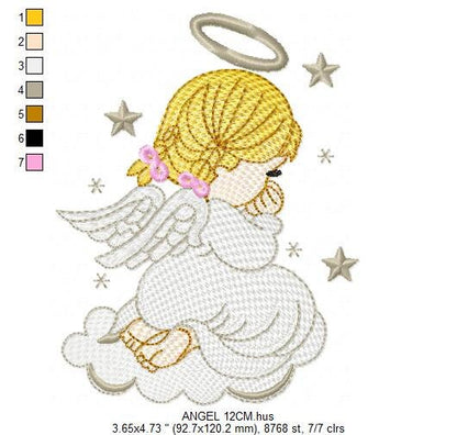 Girl Angel with wings halo and cloud embroidery designs - Baby girl machine embroidery pattern - Angel embroidery - Instant download pes jef