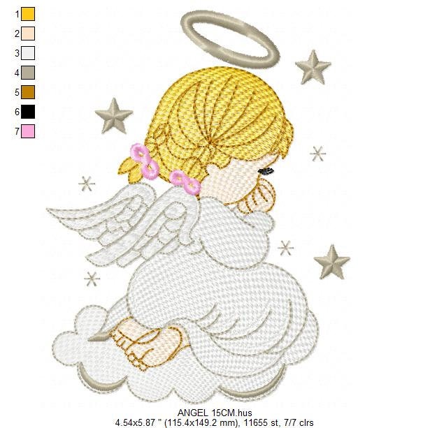 Girl Angel with wings halo and cloud embroidery designs - Baby girl machine embroidery pattern - Angel embroidery - Instant download pes jef