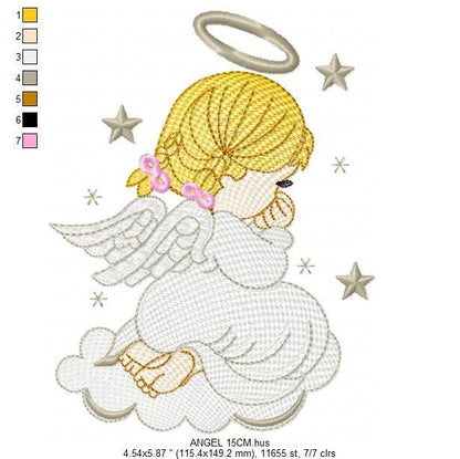 Girl Angel with wings halo and cloud embroidery designs - Baby girl machine embroidery pattern - Angel embroidery - Instant download pes jef