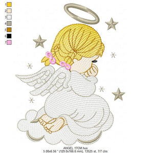 Angel with wings halo and cloud embroidery designs - Baby girl embroidery design machine embroidery pattern - Angel embroidery download pes