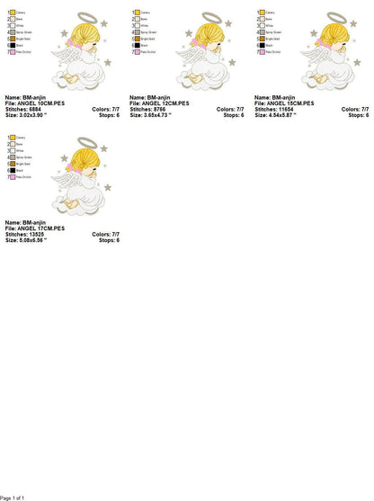 Girl Angel with wings halo and cloud embroidery designs - Baby girl machine embroidery pattern - Angel embroidery - Instant download pes jef