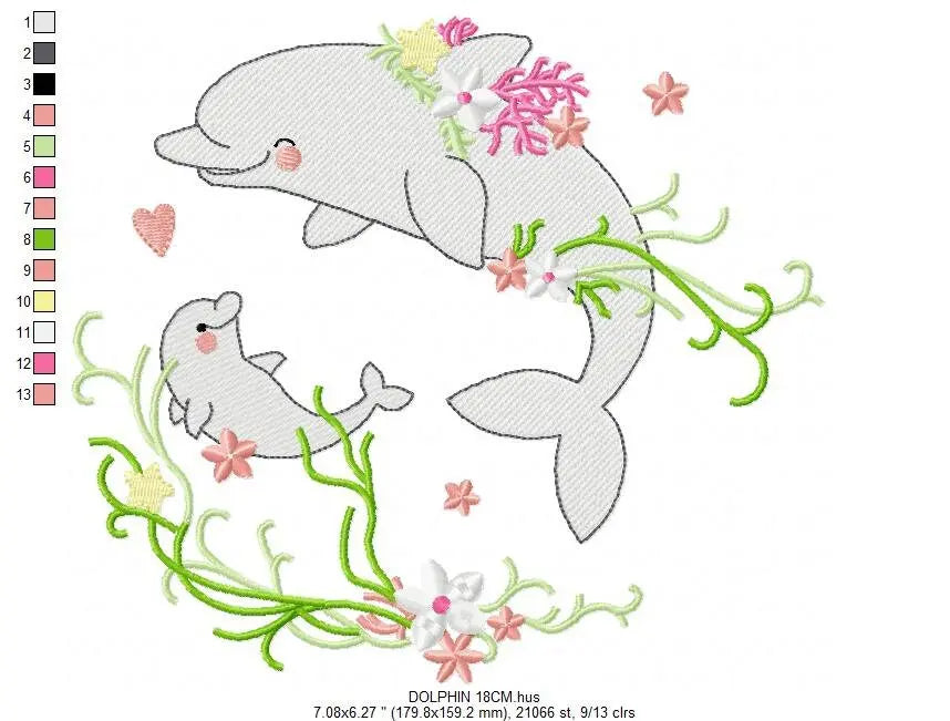 Dolphin embroidery designs - Ocean Fish embroidery design machine embroidery pattern - Baby girl embroidery file - sea animal embroidery pes Marcia Embroidery
