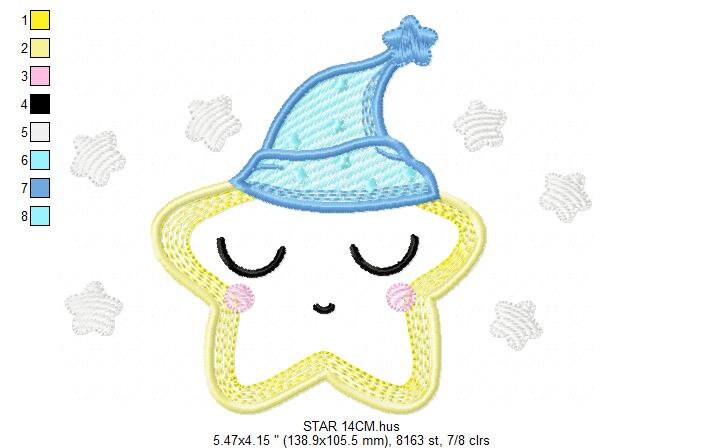 Star applique embroidery designs - Sleeping Star machine embroidery pattern - Baby boy file - Instant digital download pes jef dst hus vp3 - Marcia Embroidery