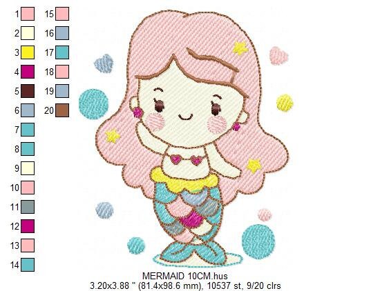 Mermaid embroidery designs - Princess embroidery design machine embroidery pattern - Mermaid rippled design - Girl embroidery file download - Marcia Embroidery