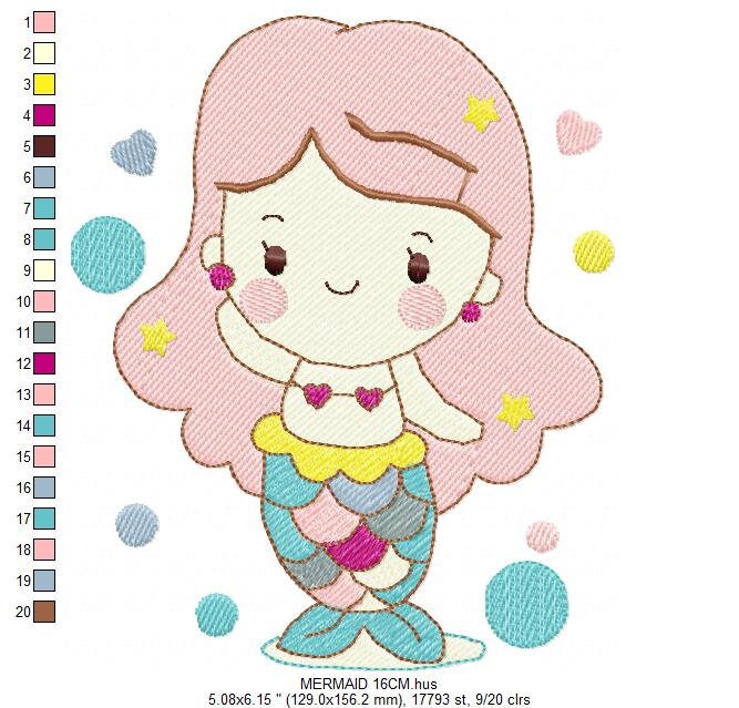 Mermaid embroidery designs - Princess embroidery design machine embroidery pattern - Mermaid rippled design - Girl embroidery file download - Marcia Embroidery