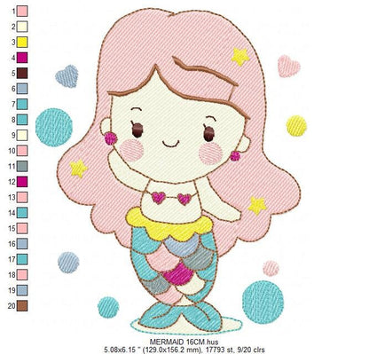 Mermaid embroidery designs - Princess embroidery design machine embroidery pattern - Mermaid rippled design - Girl embroidery file download - Marcia Embroidery