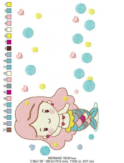 Mermaid embroidery designs - Princess embroidery design machine embroidery pattern - Mermaid rippled design - Girl embroidery file download - Marcia Embroidery