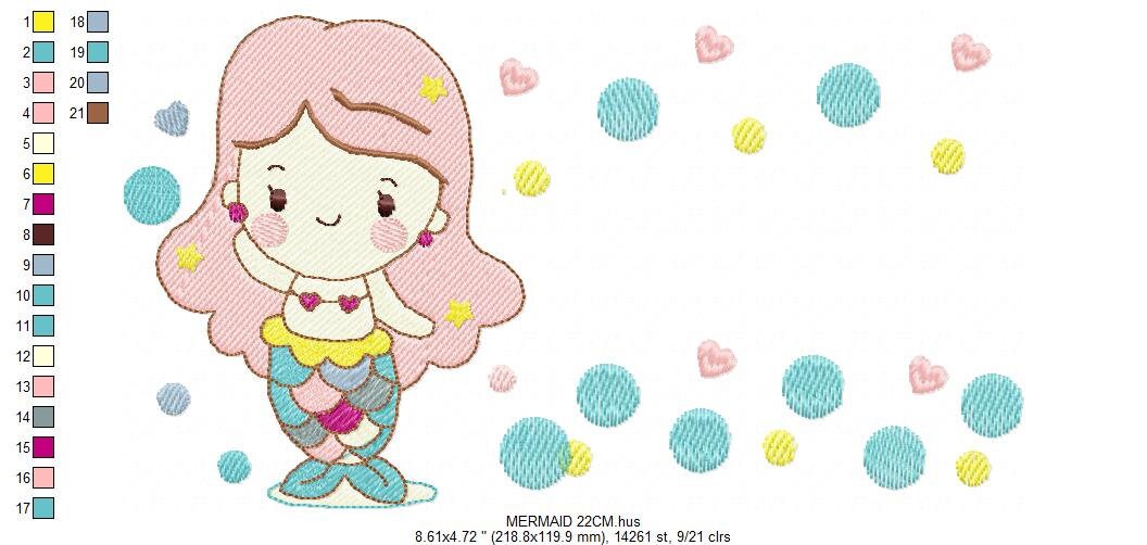 Mermaid embroidery designs - Princess embroidery design machine embroidery pattern - Mermaid rippled design - Girl embroidery file download - Marcia Embroidery