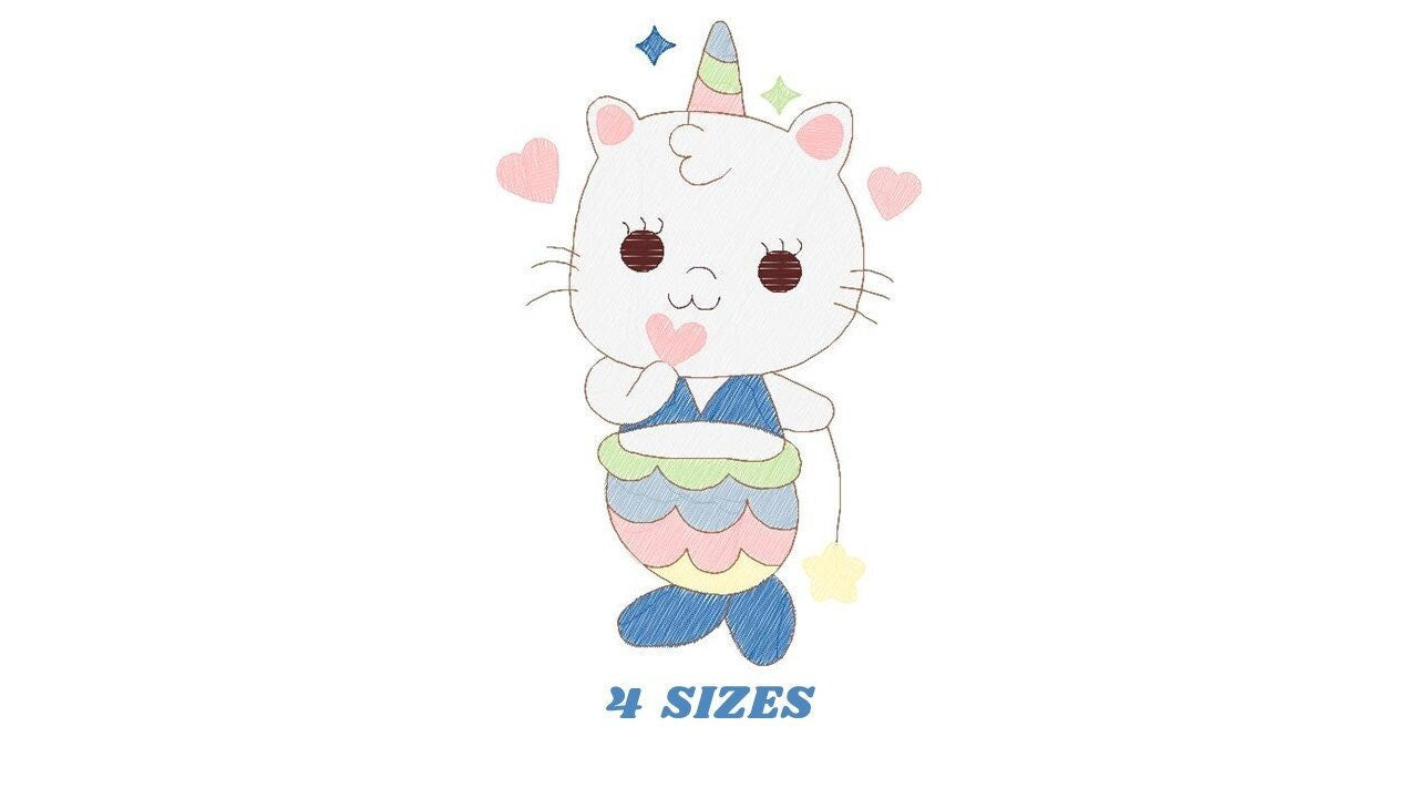 Mermaid embroidery designs - Mermaid Cat embroidery design machine embroidery pattern - Mermaid rippled design Kitty embroidery download pes Marcia Embroidery