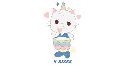 Mermaid embroidery designs - Mermaid Cat embroidery design machine embroidery pattern - Mermaid rippled design Kitty embroidery download pes Marcia Embroidery