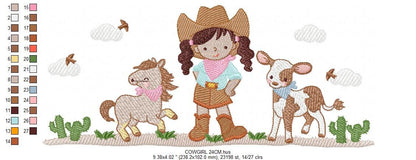 Cowgirl embroidery designs - Farm Cowboy with horse and cow machine embroidery pattern - Baby girl file - Instant digital download pes jef
