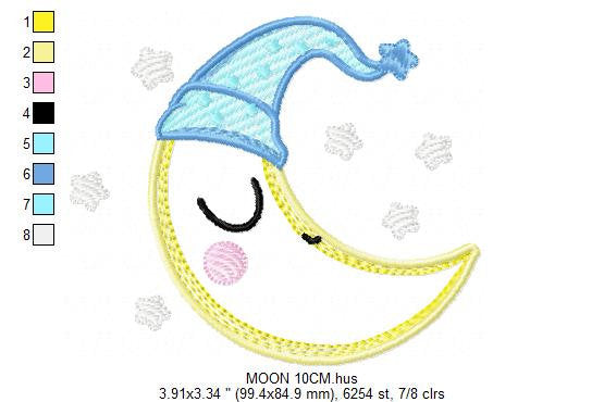 Sleeping moon embroidery design - half moon embroidery design machine embroidery pattern - baby boy embroidery file - kid embroidery sky