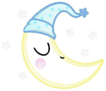 Sleeping moon embroidery design - half moon embroidery design machine embroidery pattern - baby boy embroidery file - kid embroidery sky