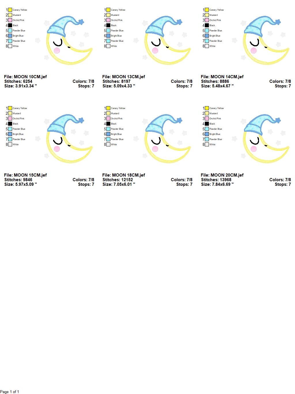 Sleeping moon embroidery design - half moon embroidery design machine embroidery pattern - baby boy embroidery file - kid embroidery sky