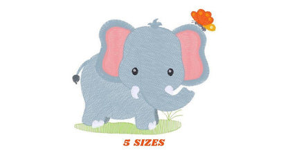 Elephant with Butterfly embroidery designs -  Safari Wild Animal machine embroidery pattern - Baby Boy file - Instant download pes jef dst