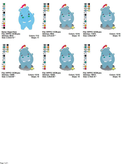 Hippo with bird embroidery designs - Hippopotamus machine embroidery pattern - Baby Boy Safari Wild Animal file - Instant download pes jef