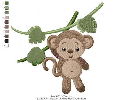 Safari embroidery designs - Monkey embroidery design machine embroidery pattern - Animal embroidery file - Baby boy embroidery download pes