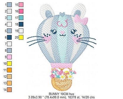 Balloon embroidery designs - Hot air balloon embroidery design machine embroidery pattern - Rabbit ears embroidery file - instant download - Marcia Embroidery