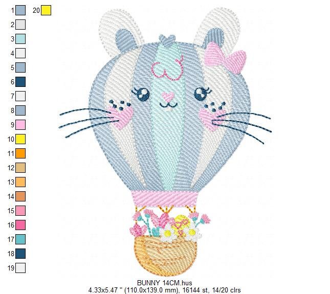 Balloon embroidery designs - Hot air balloon embroidery design machine embroidery pattern - Rabbit ears embroidery file - instant download - Marcia Embroidery