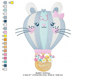 Balloon embroidery designs - Hot air balloon embroidery design machine embroidery pattern - Rabbit ears embroidery file - instant download