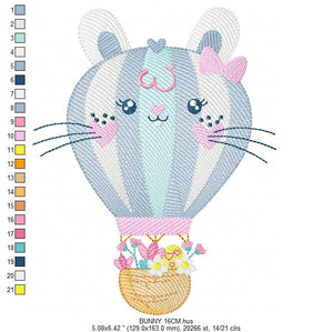 Balloon embroidery designs - Hot air balloon embroidery design machine embroidery pattern - Rabbit ears embroidery file - instant download