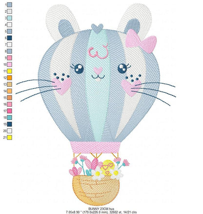 Balloon embroidery designs - Hot air balloon embroidery design machine embroidery pattern - Rabbit ears embroidery file - instant download - Marcia Embroidery