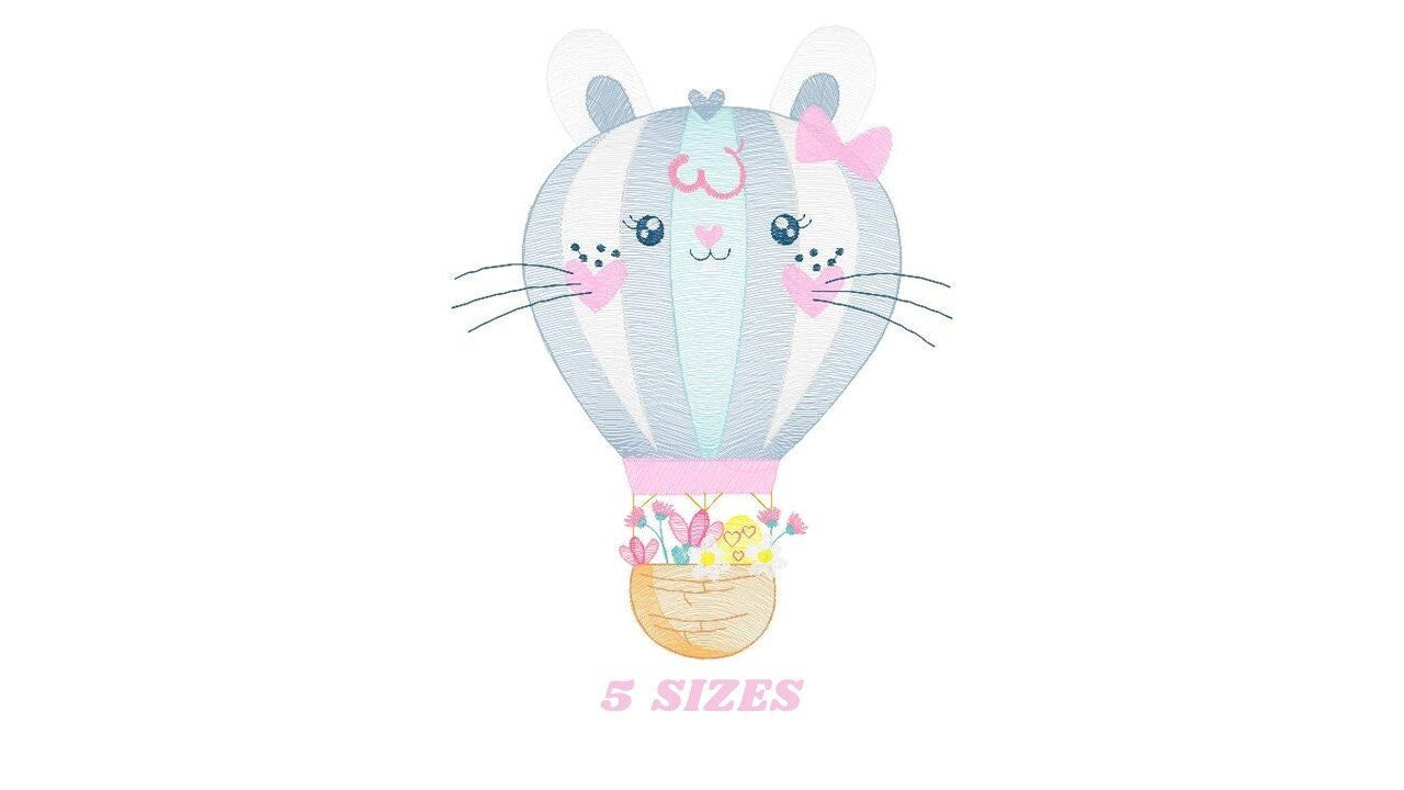 Balloon embroidery designs - Hot air balloon embroidery design machine embroidery pattern - Rabbit ears embroidery file - instant download - Marcia Embroidery
