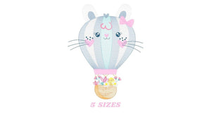 Balloon embroidery designs - Hot air balloon embroidery design machine embroidery pattern - Rabbit ears embroidery file - instant download