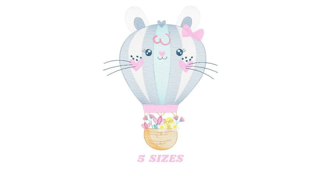 Balloon embroidery designs - Hot air balloon embroidery design machine embroidery pattern - Rabbit ears embroidery file - instant download