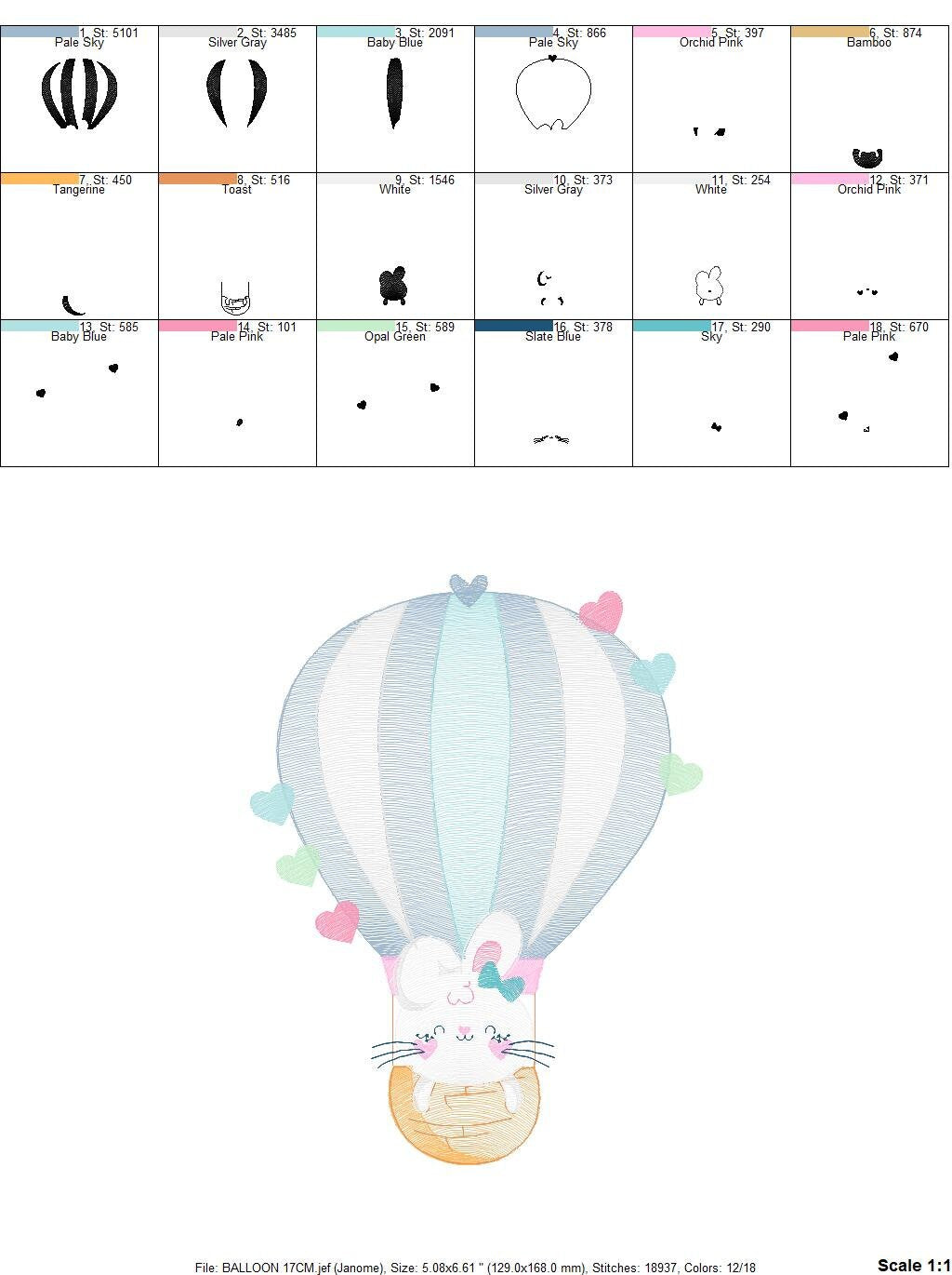 Balloon embroidery designs - Hot air balloon embroidery design machine embroidery pattern - Balloon with Bunny embroidery file pes download - Marcia Embroidery