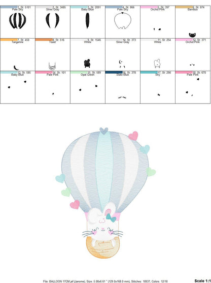 Balloon embroidery designs - Hot air balloon embroidery design machine embroidery pattern - Balloon with Bunny embroidery file pes download - Marcia Embroidery