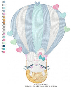 Balloon embroidery designs - Hot air balloon embroidery design machine embroidery pattern - Balloon with Bunny embroidery file pes download