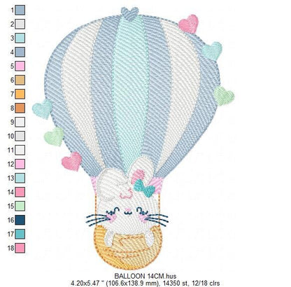 Balloon embroidery designs - Hot air balloon embroidery design machine embroidery pattern - Balloon with Bunny embroidery file pes download - Marcia Embroidery