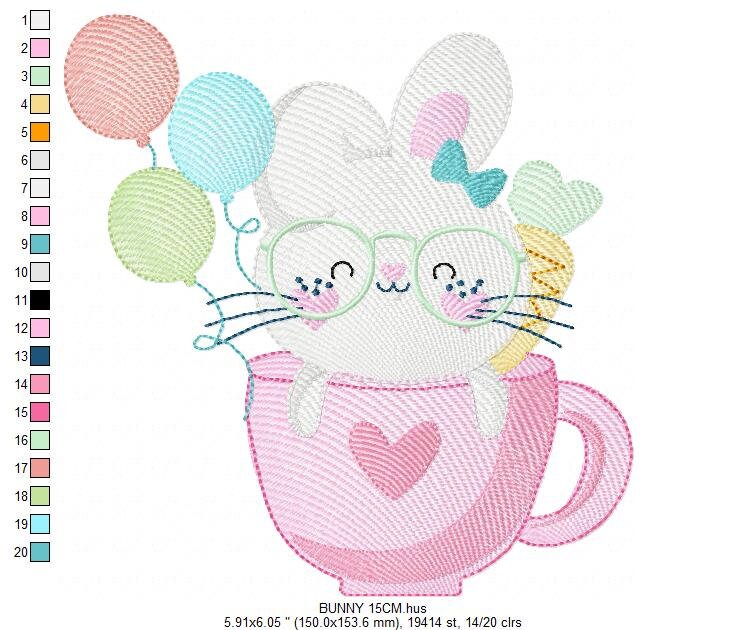 Easter Bunny embroidery design - Rabbit embroidery designs machine embroidery pattern - Baby girl embroidery file - Rabbit with balloons jef - Marcia Embroidery