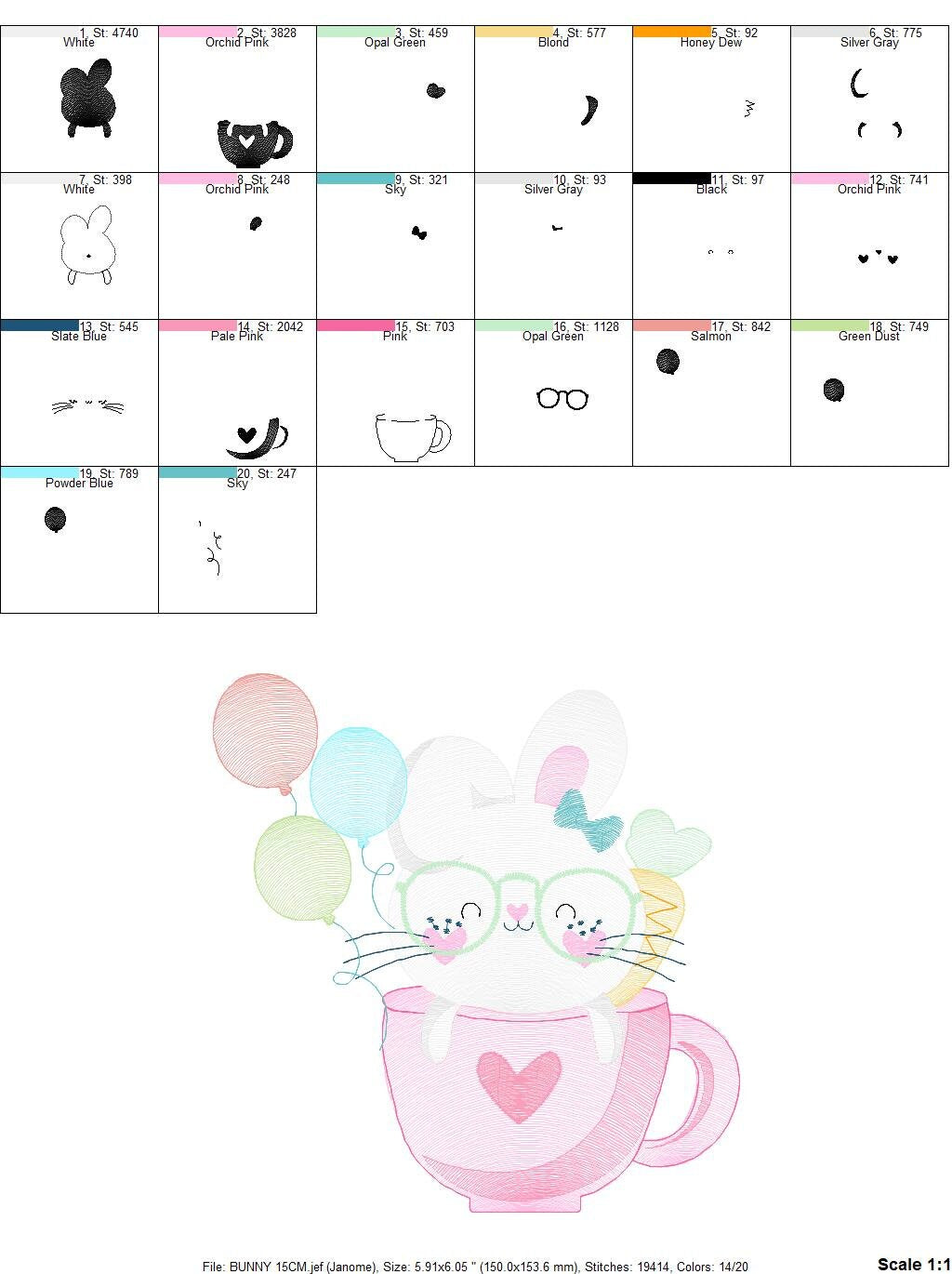 Easter Bunny embroidery design - Rabbit embroidery designs machine embroidery pattern - Baby girl embroidery file - Rabbit with balloons jef - Marcia Embroidery