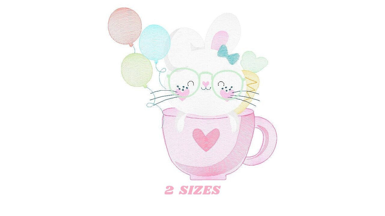 Easter Bunny embroidery design - Rabbit embroidery designs machine embroidery pattern - Baby girl embroidery file - Rabbit with balloons jef - Marcia Embroidery
