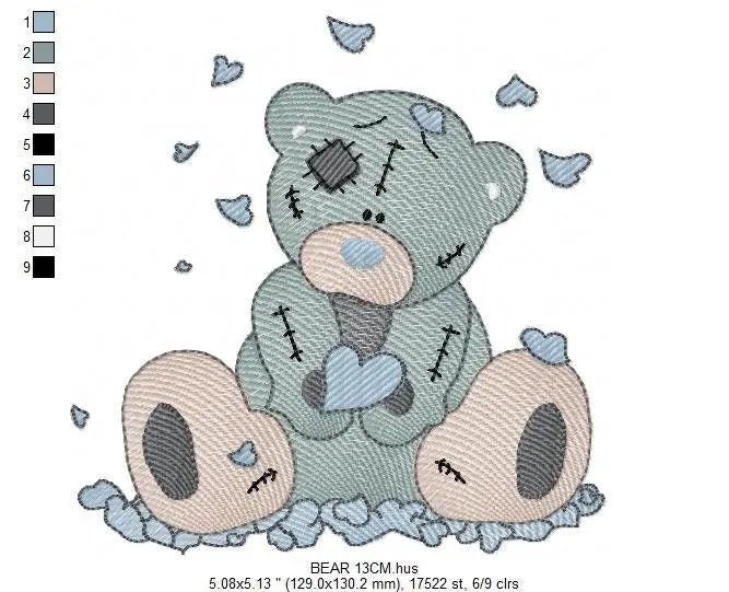 Ragged Teddy Bear embroidery designs - Baby boy embroidery design machine embroidery pattern - Patched teddy bear embroidery download file Marcia Embroidery