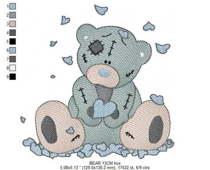 Ragged Teddy Bear embroidery designs - Baby boy embroidery design machine embroidery pattern - Patched teddy bear embroidery download file Marcia Embroidery