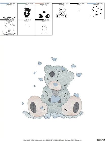Ragged Teddy Bear embroidery designs - Baby boy embroidery design machine embroidery pattern - Patched teddy bear embroidery download file Marcia Embroidery