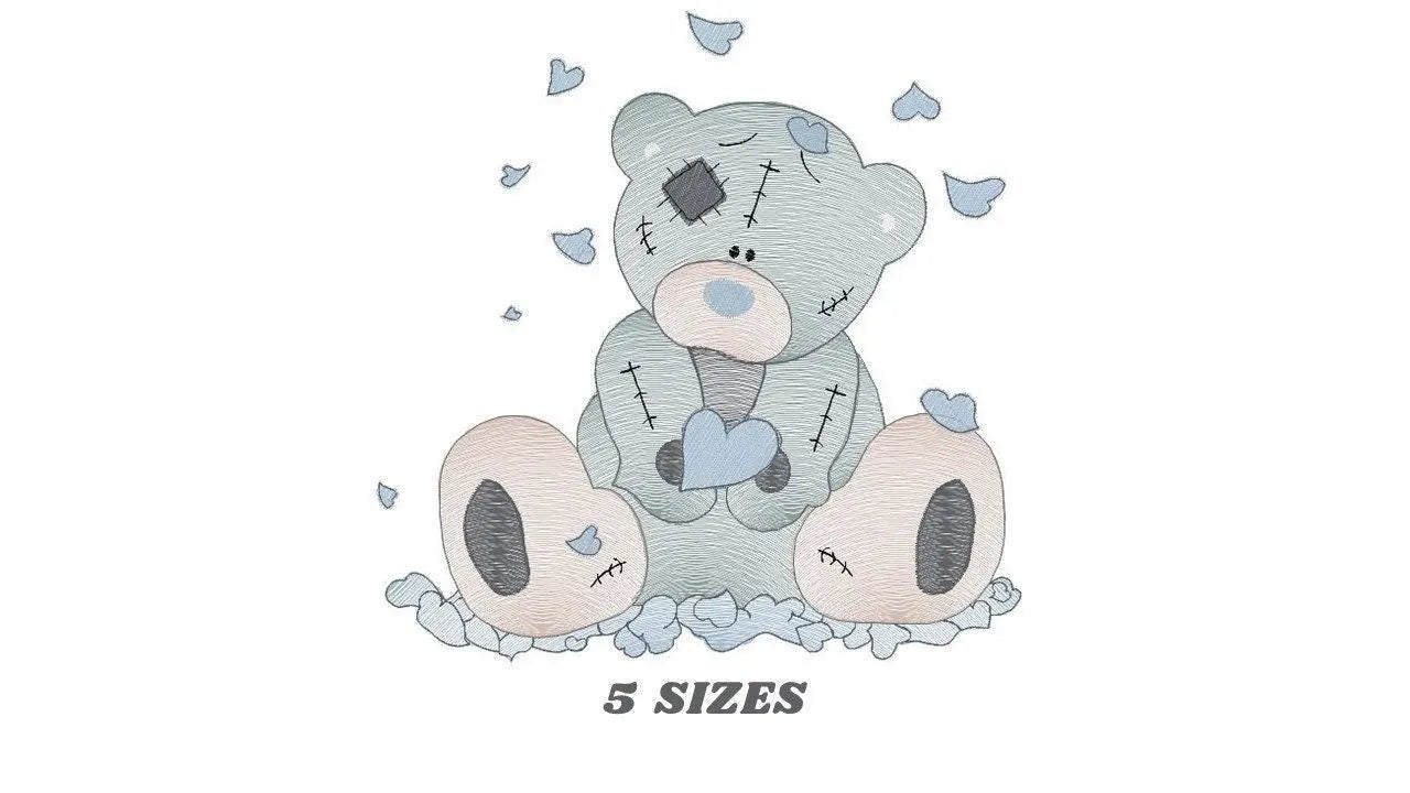 Ragged Teddy Bear embroidery designs - Baby boy embroidery design machine embroidery pattern - Patched teddy bear embroidery download file Marcia Embroidery