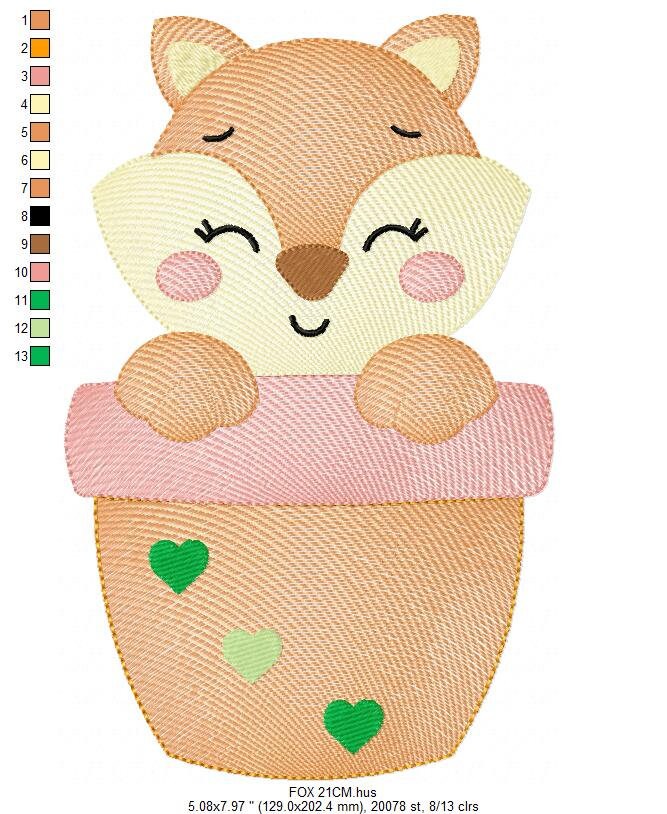 Red Fox embroidery designs - Cat in plant vase machine embroidery pattern - Baby girl file - instant download mutt dingo Marcia Embroidery