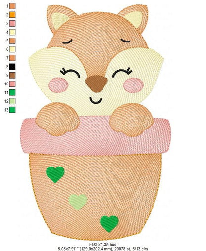 Red Fox embroidery designs - Cat in plant vase machine embroidery pattern - Baby girl file - instant download mutt dingo Marcia Embroidery