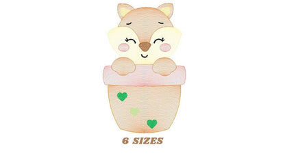 Red Fox embroidery designs - Cat in plant vase machine embroidery pattern - Baby girl file - instant download mutt dingo Marcia Embroidery