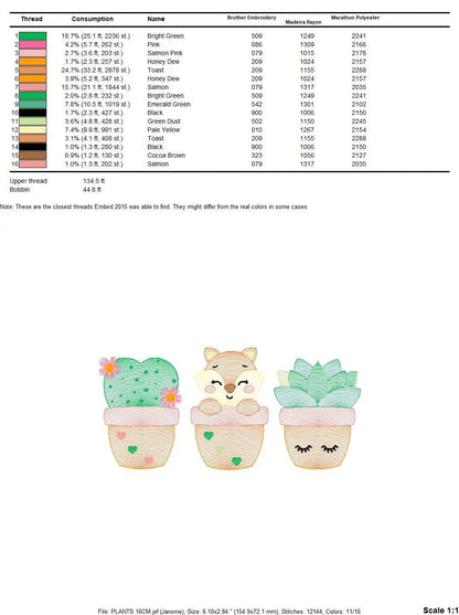 Cactus embroidery designs - Succulent embroidery design machine embroidery pattern - Mexican cactus design - Plant vase embroidery file pes Marcia Embroidery